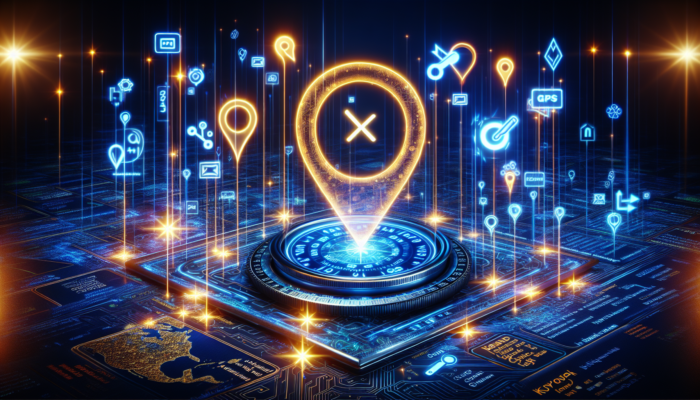 A vibrant digital interface showing enhanced business visibility on Google Maps and Search with glowing keywords and local SEO elements.