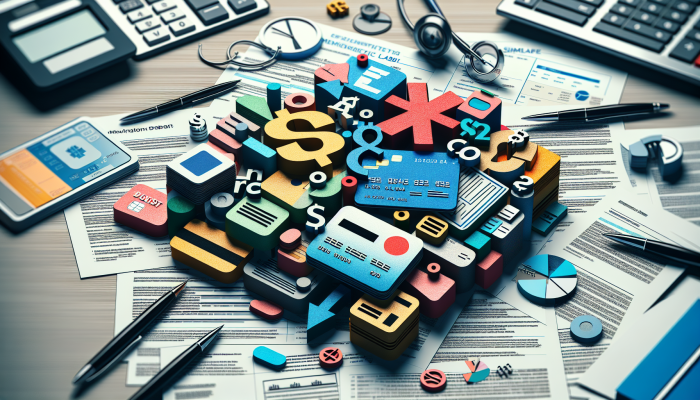 Various debts like credit cards, loans, and medical bills merging into a single loan document.